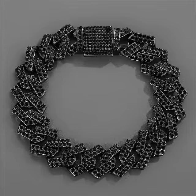 Jewelux 14MM Black Iced Out Cuban Bracelet